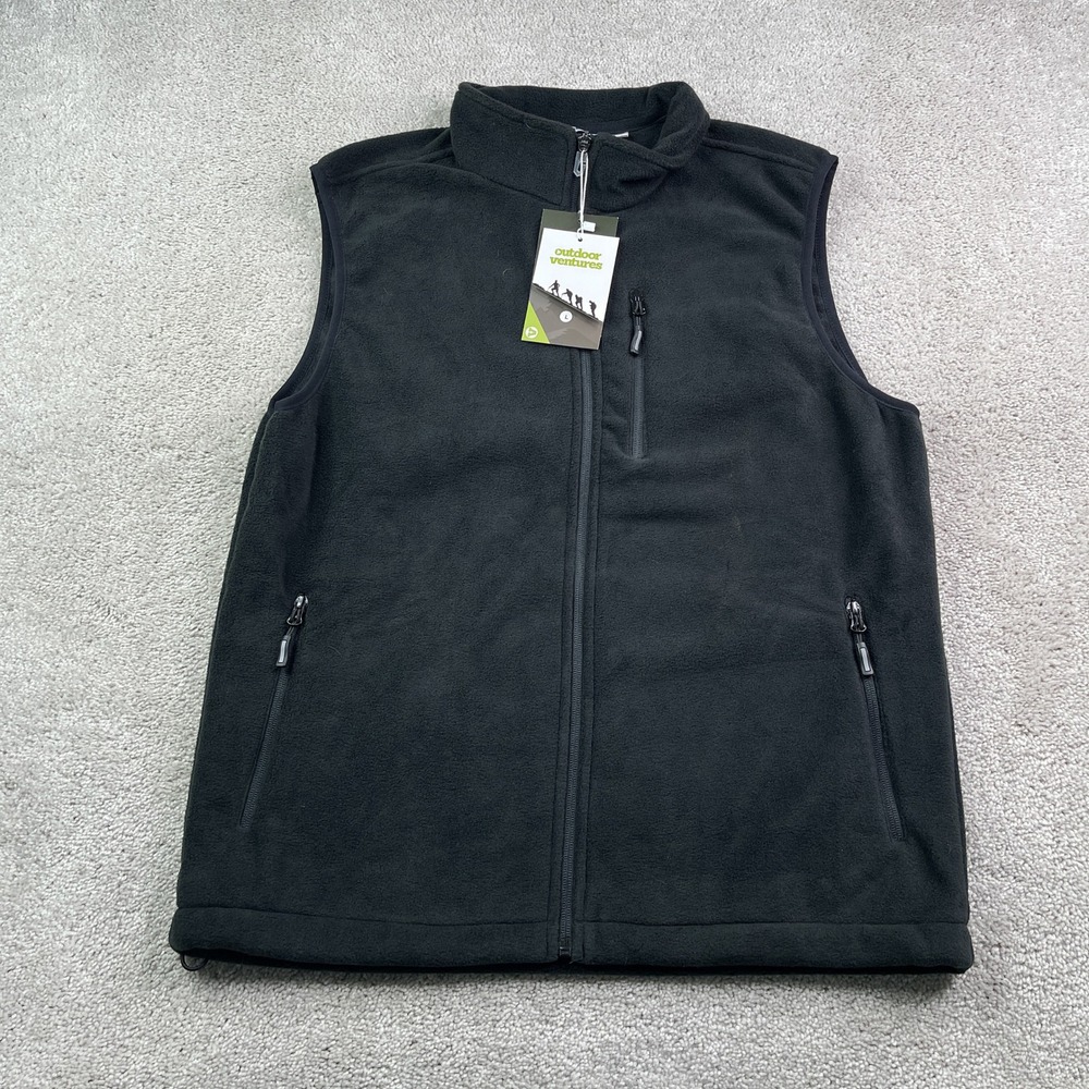 NEW Outdoor Ventures Vest Mens Large Black Fleece Full Zip Pockets Hiking NWT
